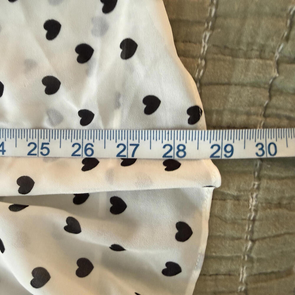 ROSE + OLIVE SZ L White/Black Heart Peplum Smocked Long Sleeve Blouse Romantic - Picture 5 of 9